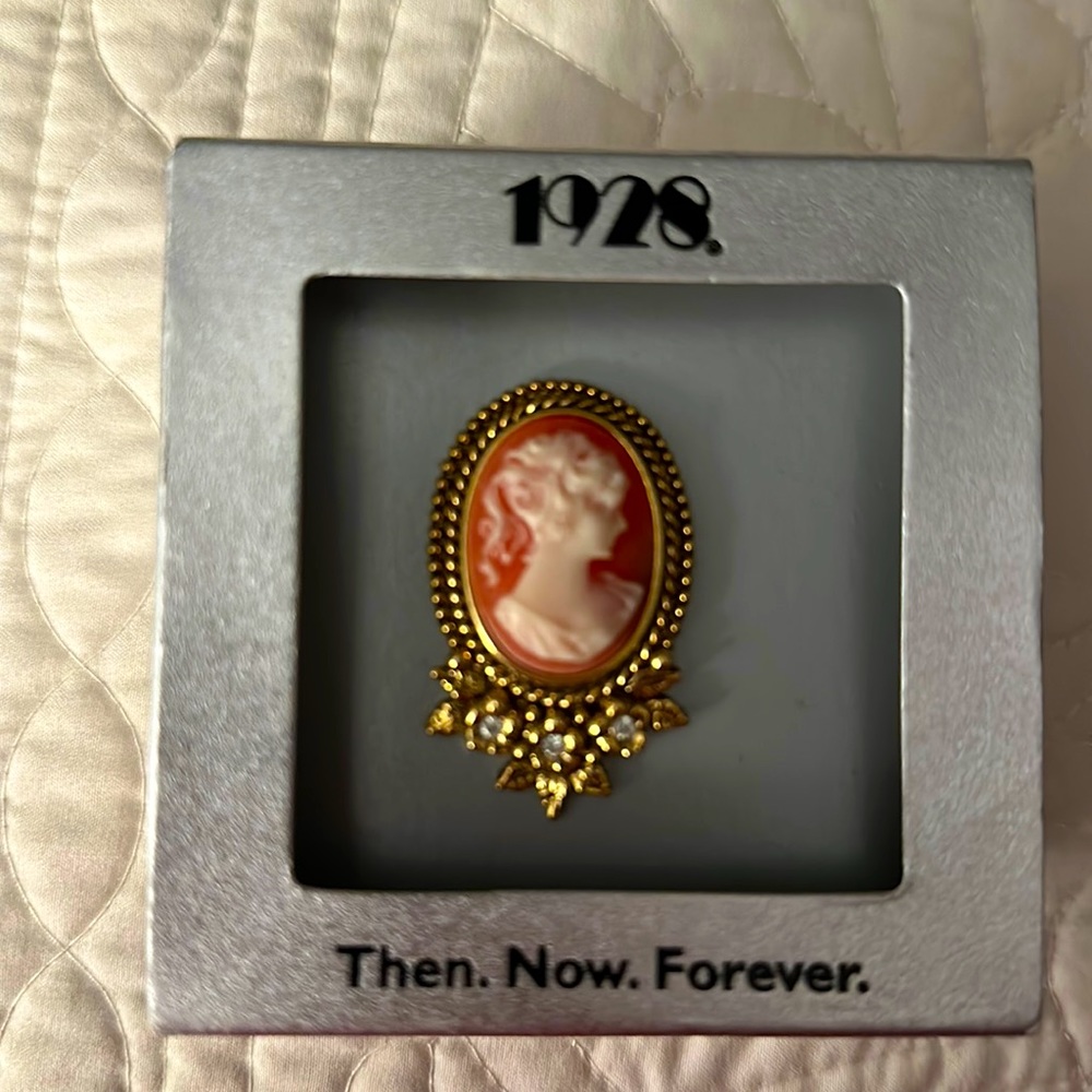 1928 Vintage Cameo Pin - New in box. Vintage. Made in USA. Original owner.